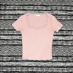 Chic Pink Lace Accent Tee